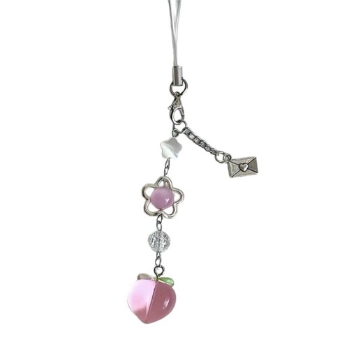 Peach Flower Beads Pendant Hangings Rope Phone Chain Strap Keychain Accessory - Photo 9 sur 10