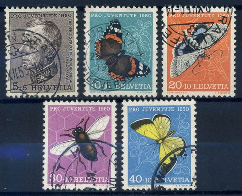 Schweiz 1950 Mi. 550-554 gebraucht 100% Pro Juventute, Schmetterlinge