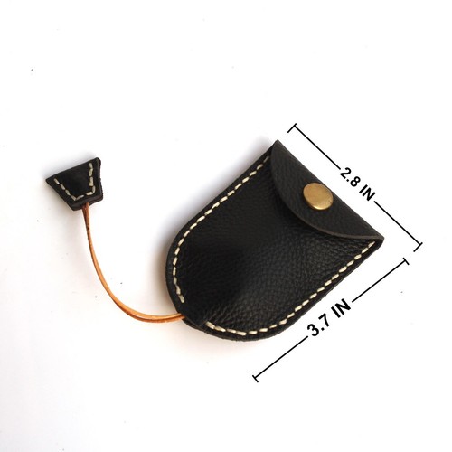 Handmade Leather Drawstring Key Pocket with Snap Button,Key Case Black - Picture 4 of 10
