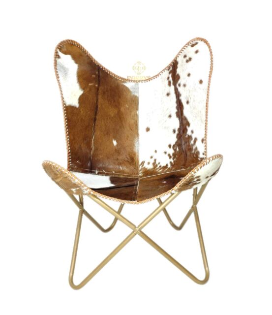 Brazo Chair-Brown & Blanco Cabra Pelo Cuarto de Estar Chair-Folding Silla Salón