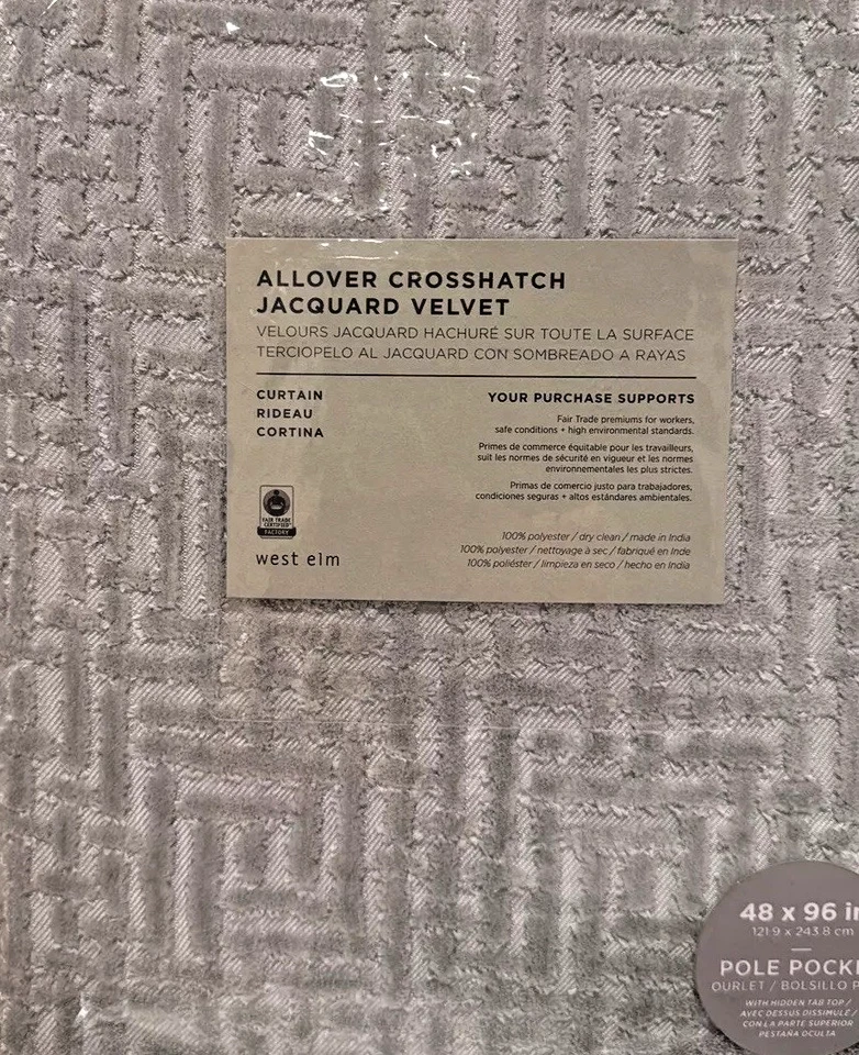 2 West Elm Crosshatch Drapes VELVET Jacquard Gray Curtains Panels 48x96 PAIR New - Image 3 of 3