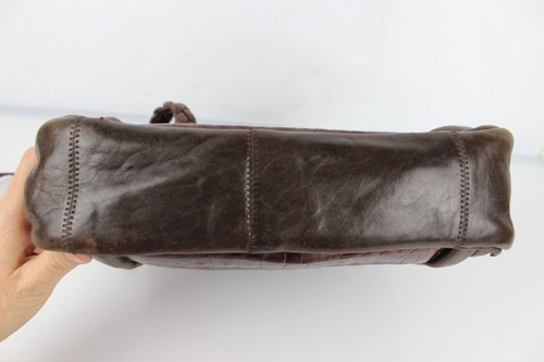 Vintage très beau sac à main forme trapèze en cuir et croco marron LAURAIN Bijou - Bild 14 von 15