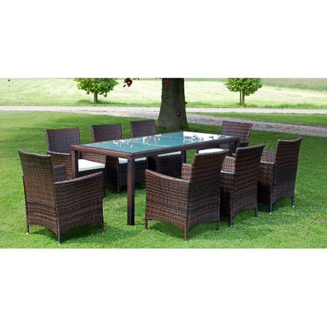 Vidaxl Tavolo Sedie Giardino 17x Poli Rattan Marrone Tavolino Seggiole Esterni