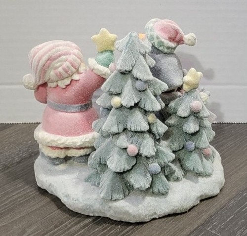 Vintage Flocked Felt Resin Christmas Figurine Decoration Santa w/ Moose Penguin - Picture 3 of 6