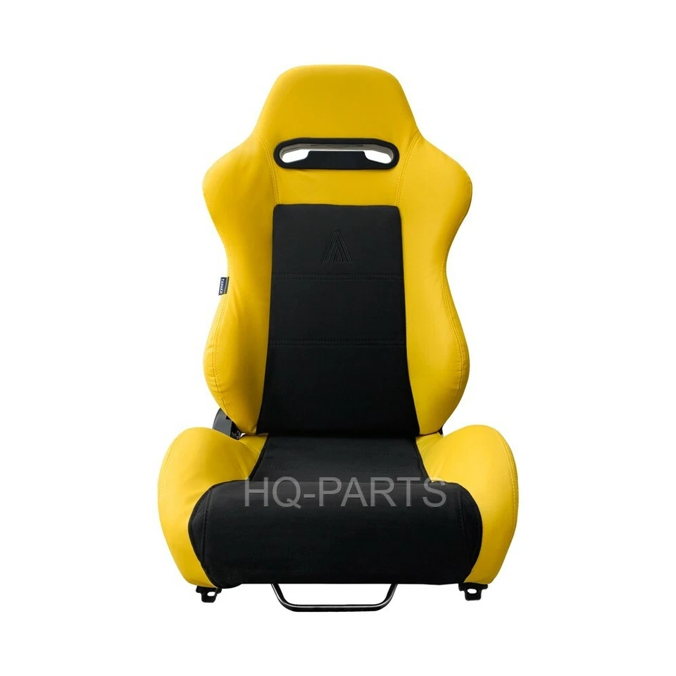 PAR DE ASIENTOS DE CARRERAS AJUSTABLES TANAKA AMARILLO PVC CUERO Y GAMUZA NEGRA PARA FORD ** Foto 2 de 4