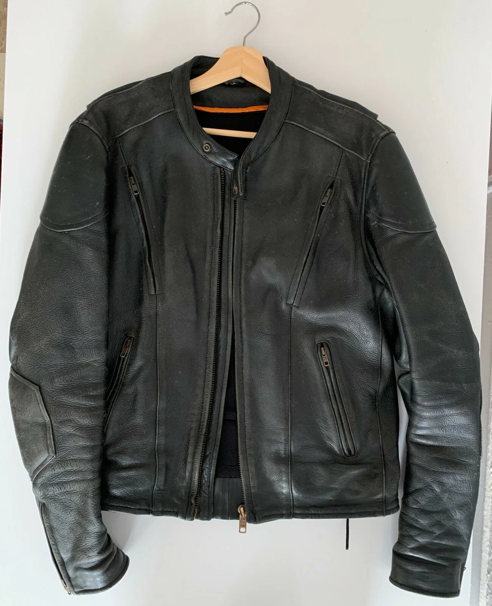 Black Leather Motorcycle Jacket, Medium Tall | eBay