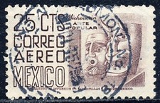 TIMBRE  MEXIQUE  OBLITERE N° 183D POSTE AERIENNE MASQUES   SCAN CONTRACTUEL