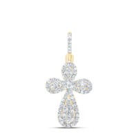 10K Gelbgold Echter Diamant Damen GeblüHter Kreuz AnhäNger Cluster Charm 1/2 Ct