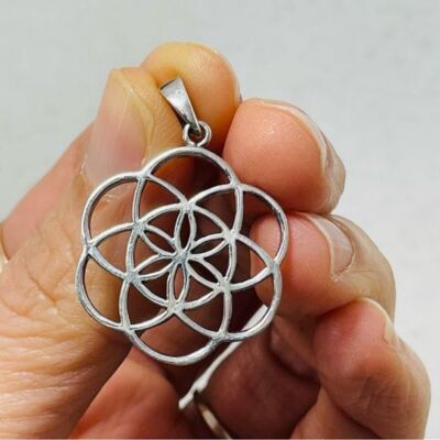 925 Sterling Silver Seed of Life Pendant Statement Big Round Crafted Boho Hippie