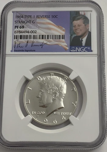 1964 NGC PF69 PROOF TYPE 1 STRAIGHT G SILVER KENNEDY HALF JFK COIN SIGNATURE 50C