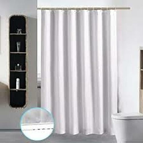 Polyester Shower Curtain White Extra Wide Long Drop 100% Plain Curtain 12 Hooks - Picture 5 of 8