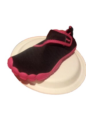 Racqua Slip-On Water Shoes Youth Kids Sz 1 Black Pink Quick Dry Lightweight Aqua