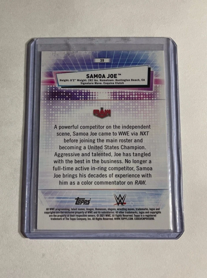 2021 Topps Chrome WWE Orange Refractor SAMOA JOE 05/25 #39 - Image 2 of 2