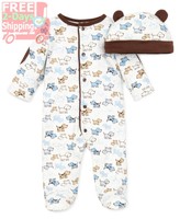 Footie Pajamas For Infants Unisex Organic Newborn Clothes Printed Puppies Hat Footie Pajamas For Infants Unisex Organic Newborn Clothes Printed Puppies Hat