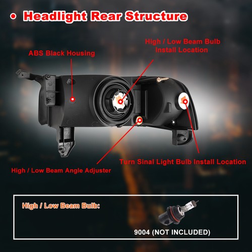 For 94-02 Dodge Ram 1500 2500 3500 Headlights LED DRL Head Lamps Black Clear - Picture 5 of 12