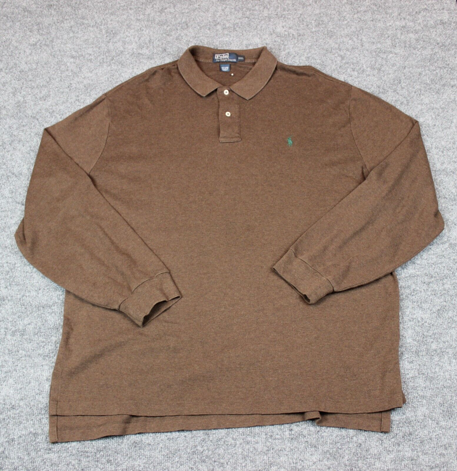 Polo Ralph Lauren camicia manica lunga uomo 2XL marrone pony cotone preppy