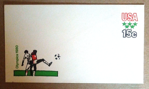 15¢ Postage Envelope SC# U596 1980 Olympic Soccer sz 6 3/4; Mint; Free Shipping!