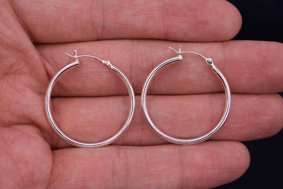 Sterling Silver Hoops, 925 Sterling Silver Hoop Earrings, Round Hoop