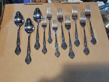 11 pcs Normandy Stainless Japan Forks & Spoons Rose Floral  Vintage