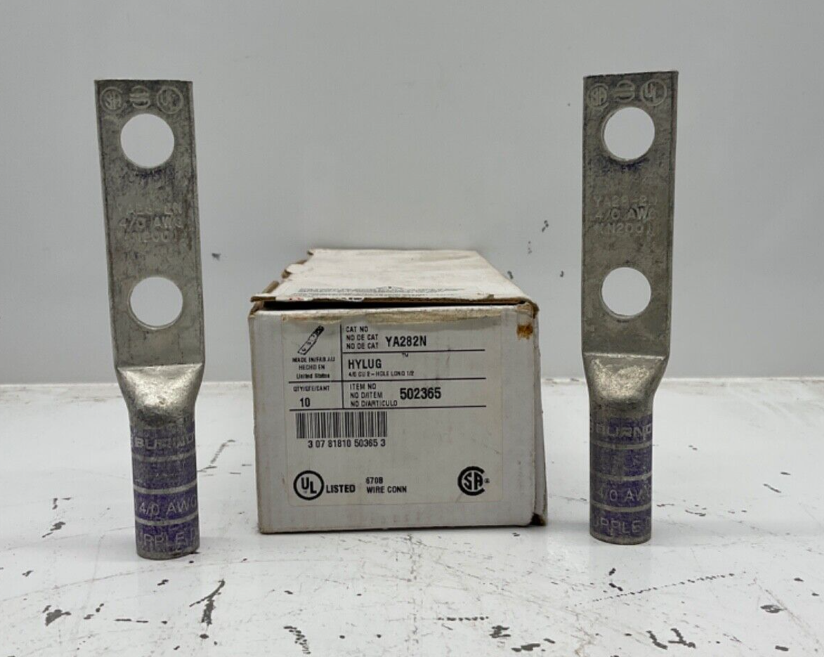 NEW BURNDY YA282N COMPRESSION LUG 2-HOLE 4/0 AWG TIN-PLATED 1/2