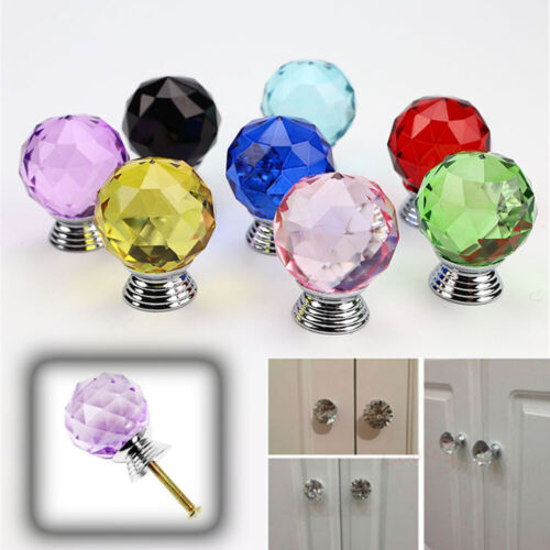 20-50mm Dia  Crystal Diamond Glass Pull Handle Door Knob Drawer Cupboard Cabinet - Picture 1 of 33