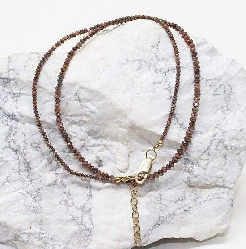 Perline pietre preziose diamanti marroni collana argento sterling 925 gioiell... - Immagine 3 di 4