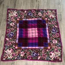 Fuchsia FLORAL PLAID Diane Von Furstenberg SILK SCARF Hand Rolled Edges 30  