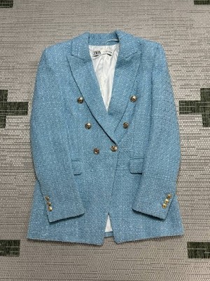 Zara Jacket Womens Small Blue Knit Sports Coat