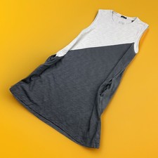 ATM Slub Shirt Dress Sleeves A-Lined Colorblock Cotton Women Sz L Beige Black