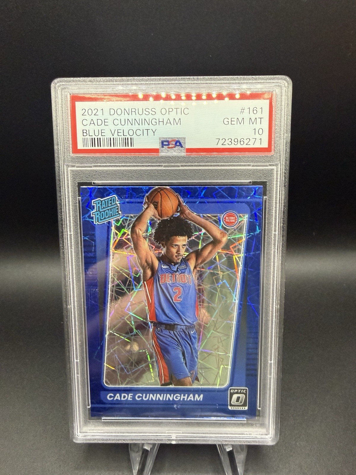 9499 Cade Cunningham 2021 Donruss Optic #161 Blue Velocity Prizm Rated RC PSA 10