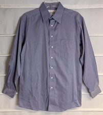 Roundtree Yorke Gold Label Fitted Blue Herringbone LS Dress Shirt 15/33 EC
