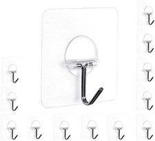 12 Pack Adhesive Wall Hooks Heavy Duty Nail-Free Stainless Steel Sticky Hangers