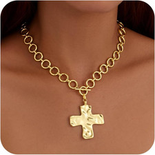 Easter Basket Stuffer Cross Necklace for Women Girls, Dainty 14K Gold Silver Pla