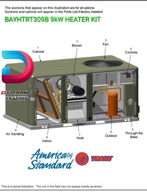 American Standard Trane 9kW Heater Kit for Commercial Packaged AC - BAYHTRT309B