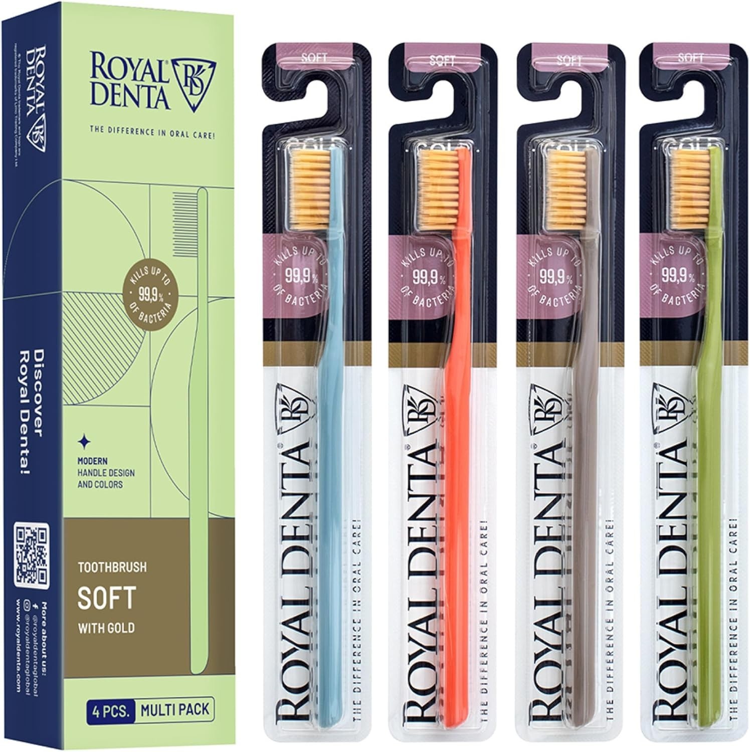 Royal Denta Soft Toothbrush With GOLD for Adults, Extra Soft Flossing Toothbrush
