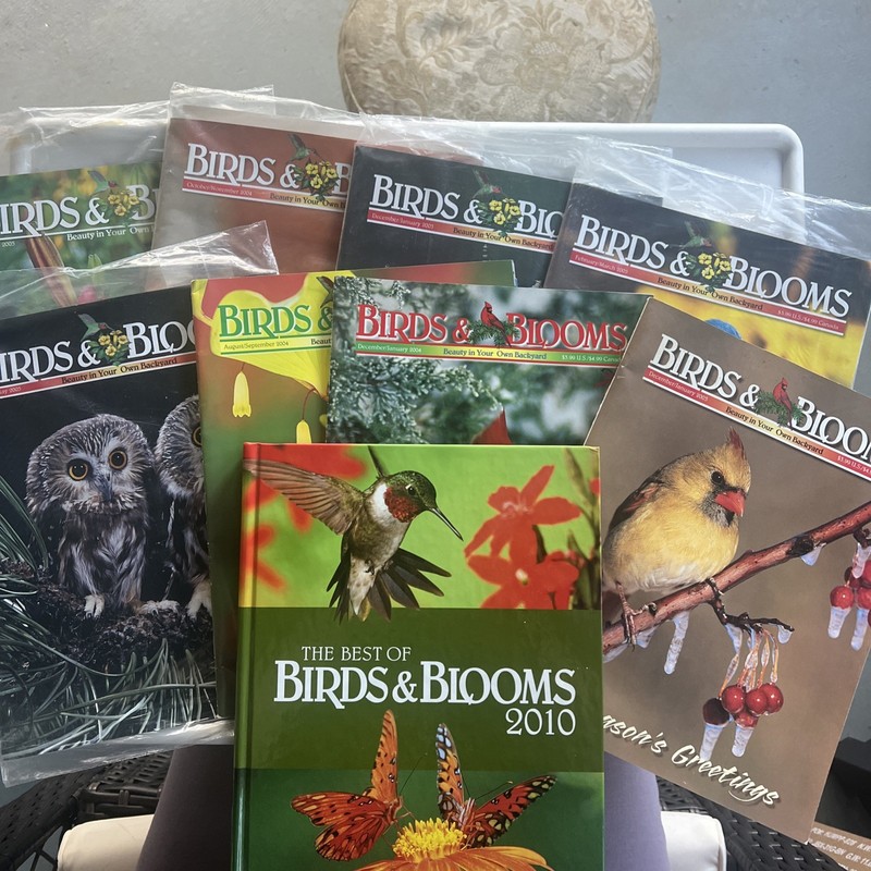 Lot of 9 Birds and Blooms Magazine Issued 2003, 2004, 2005, Hardback 2010