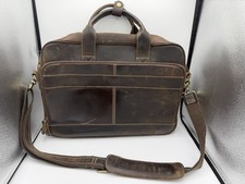 Full Grain Dark Brown Leather Laptop Briefcase Messenger Bag Satchel Mens