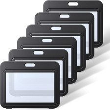 ID Badge Holder with Double-Sided Windows Horizontal Hard Plastic Case Black Car