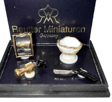 MINIATURE DOLLHOUSE 1:12 SCALE REUTTER SHAVING SET W/RAZOR - 1.476/5
