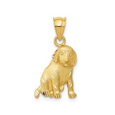 14k Yellow Gold Dog Pendant Sitting Puppy Charm Pet Memorial Animal Jewelry
