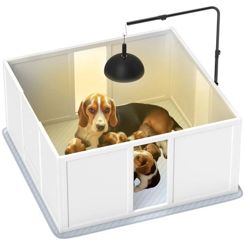 Whelping Box for Dogs with Retractable Light Stand, 39" x 38" x 19"