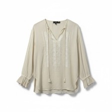 Theory Silk Embroidered Peasant Blouse Womens...