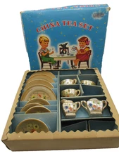 RARE PATTERN Vtg  ATOMIC 1940s Sonsco Childrens China Tea Set Japan Luster