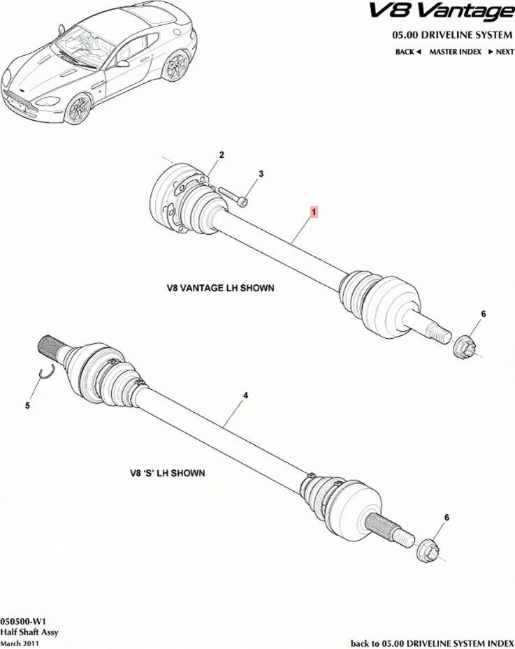 05-24 ASTON MARTIN V8 VANTAGE REAR LEFT DRIVER SIDE AXLE SHAFT HALFSHAFT OEM