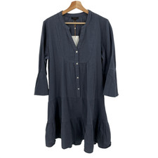 Quince 100% Organic Cotton Gauze Long Sleeve Tiered Mini Dress Indigo M