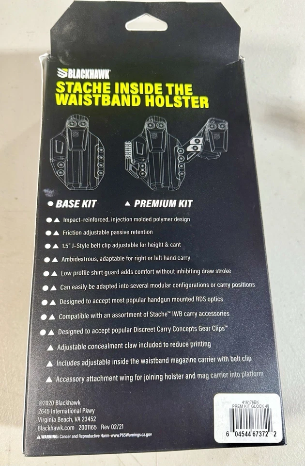 FUNDA GL0CK BLACKHAWK! FUNDA GL 48 AMBI IWB STACHE - Modelo # 416176BK - ¡NUEVA! Foto 4 de 4