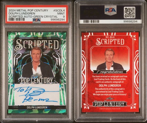 2024 Leaf Pop Century Dolph Lundgren Auto 1/1 Scripted Green PSA 9 Highest Rated - Picture 3 of 4