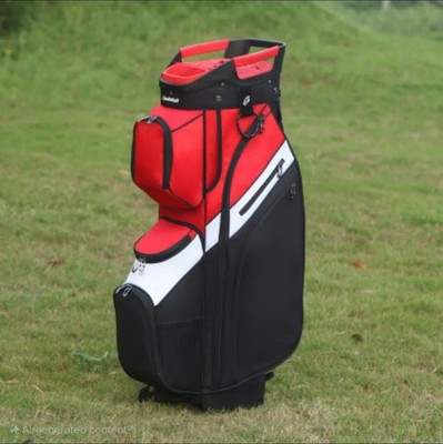 15-Way Premium T-Lock Golf Cart Bag with Handles & Rain Hood (Red/Black/White)