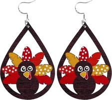 Thanksgiving Turkey Earrings Women Wooden Dangle Fall Jewelry Gift