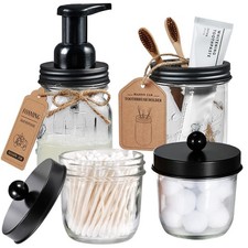 Mason Jar Bathroom Accessories Set 4 Pack - Foaming Soap Dispenser Qtip Hold...